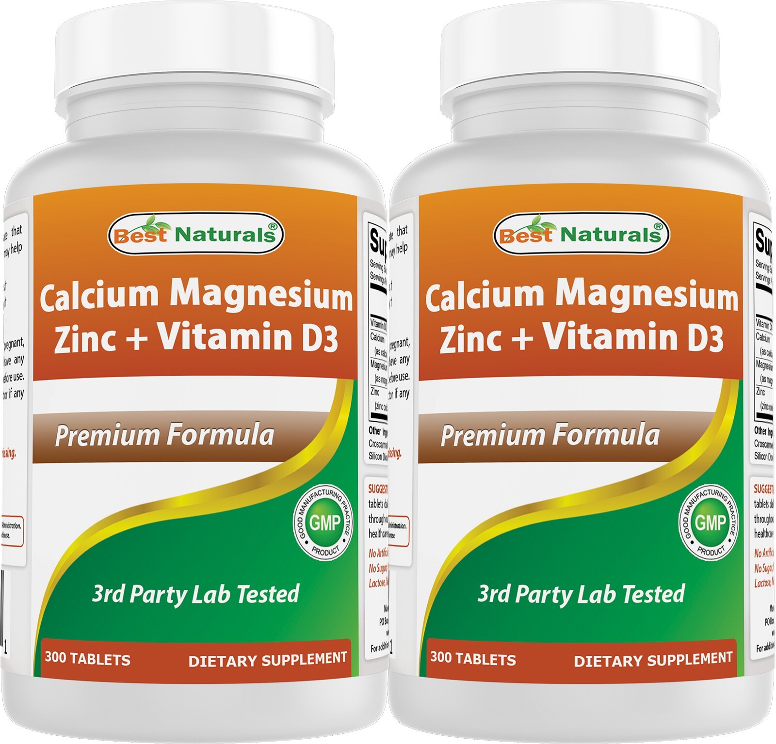 2 Pack Best Naturals Calcium Magnesium Zinc with Vitamin D3, 300 Tablets
