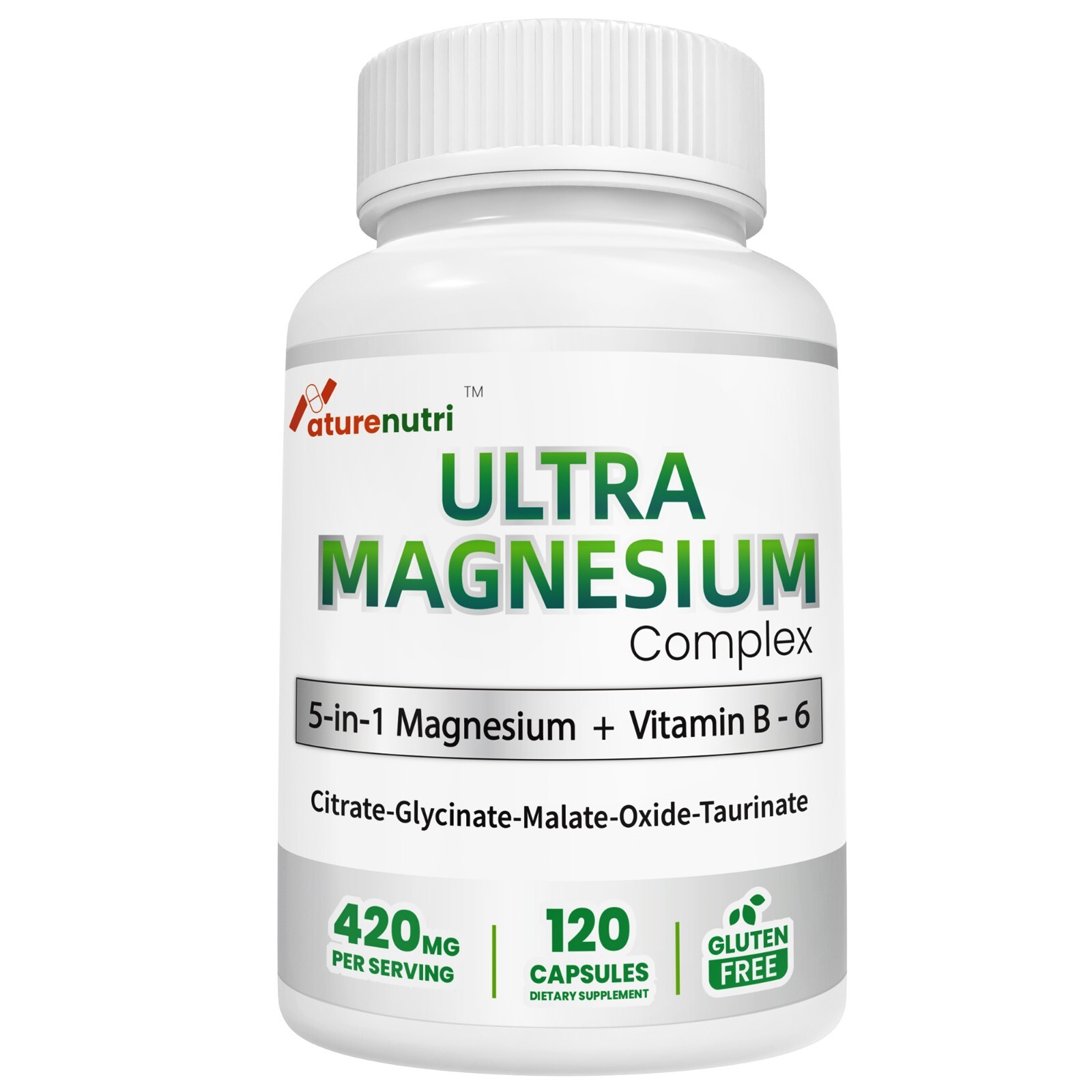 Ultra Magnesium Complex,5-in-1 Magnesium plus Vitamin B-6,420mg,120 Capsules
