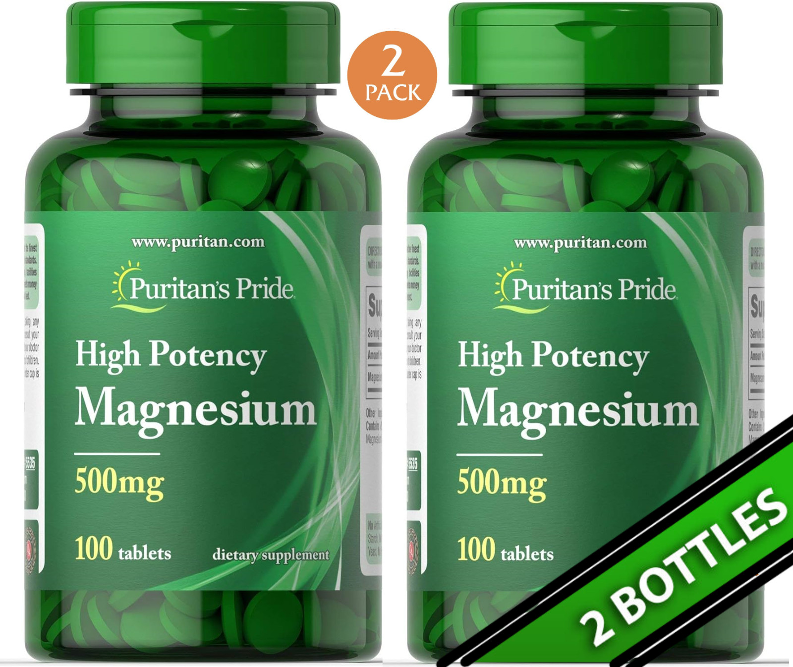2 Pack Magnesium High Potency 500mg 200 Tabs (2×100) Bone Muscle Health Exp 2026