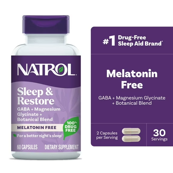Natrol Sleep & Restore Capsules GABA Magnesium Glycinate Melatonin-Free 30 Day
