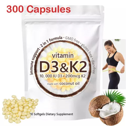 Vitamin D3 K2 Supplement Softgels,300 pcs Vitamin D3 + K2 New
