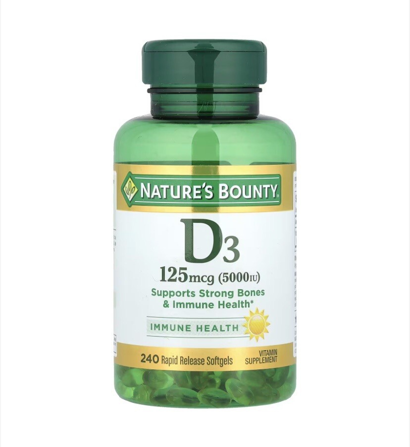 Nature’s Bounty Vitamin D3 5000 IU Softgels for Bone & Immune Support 240 Count