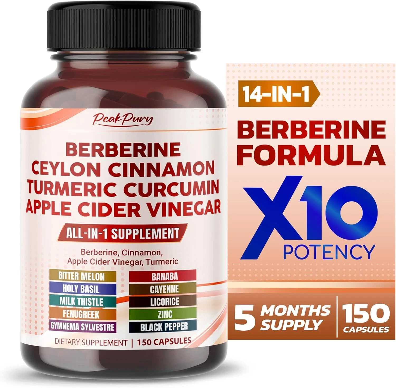 Berberine Cinnamon Apple Cider Vinegar Turmeric Supplement 150 Capsules