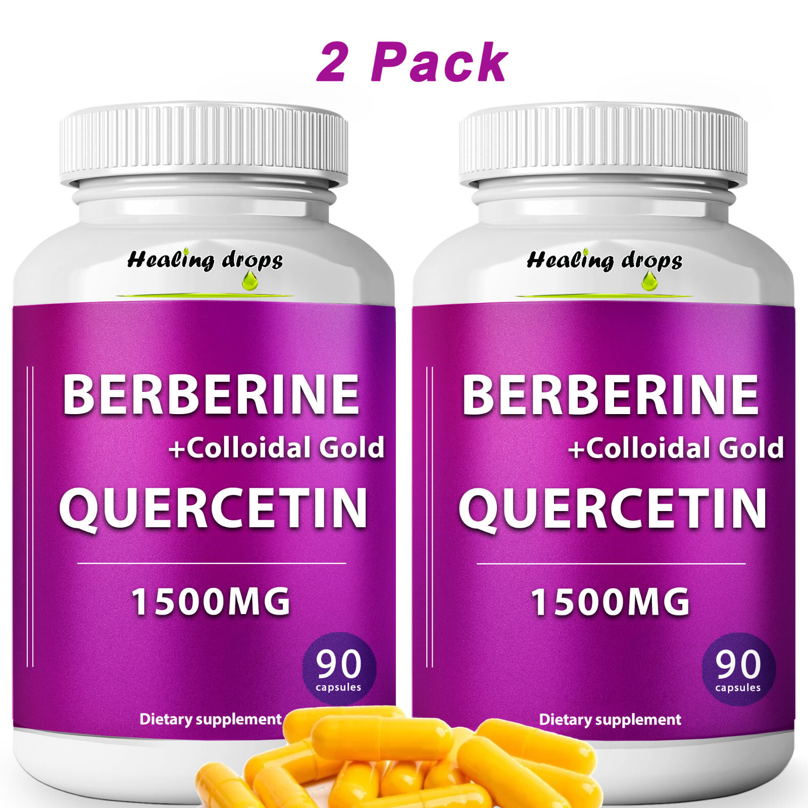 2 Pack- Berberine 925MG Quercetin 510mg Colloidal Gold 15mg Citrus Bergamot 50mg