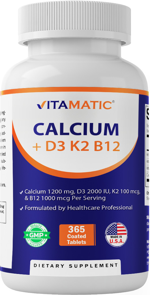Vitamatic Calcium Supplement 1200mg with D3, K2 & B12, Immune & Bone Health Supp