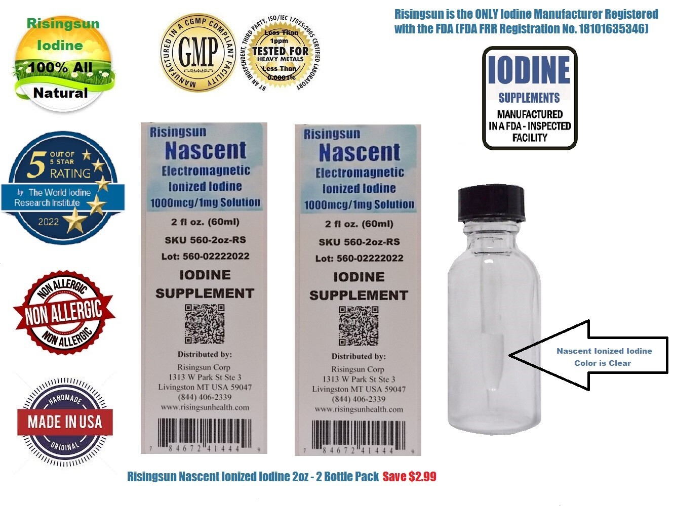 NASCENT IODINE*1000mcg iodine a serving*2400 servings*Organic*Non GMO*(2-bottle)