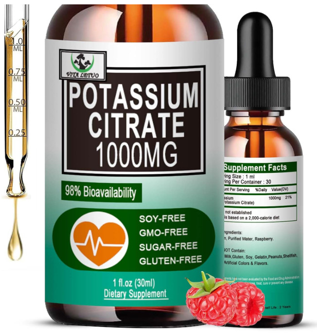 Potassium Citrate Liquid Drops,Potassium Supplement 1000mg Liquid Support Muscle