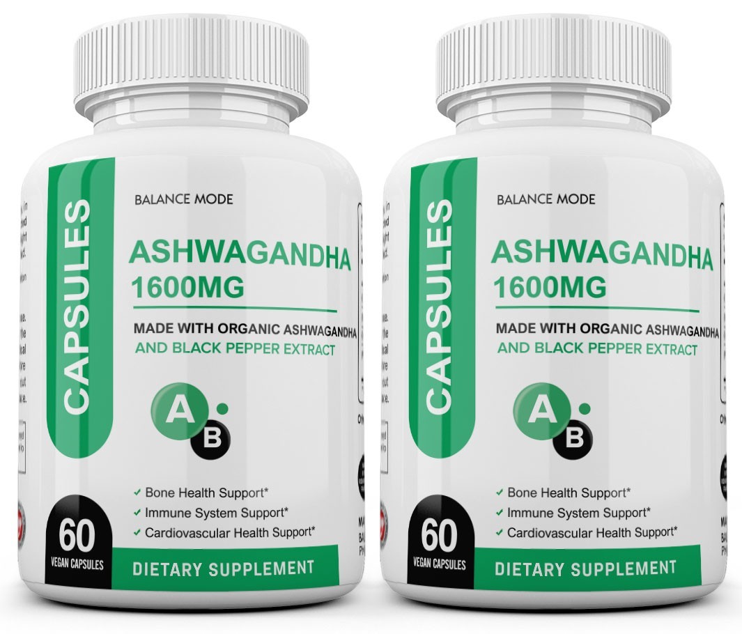 Organic Ashwagandha Capsules 1600mg – 120 Vegan Pills – Stress Support USA MADE