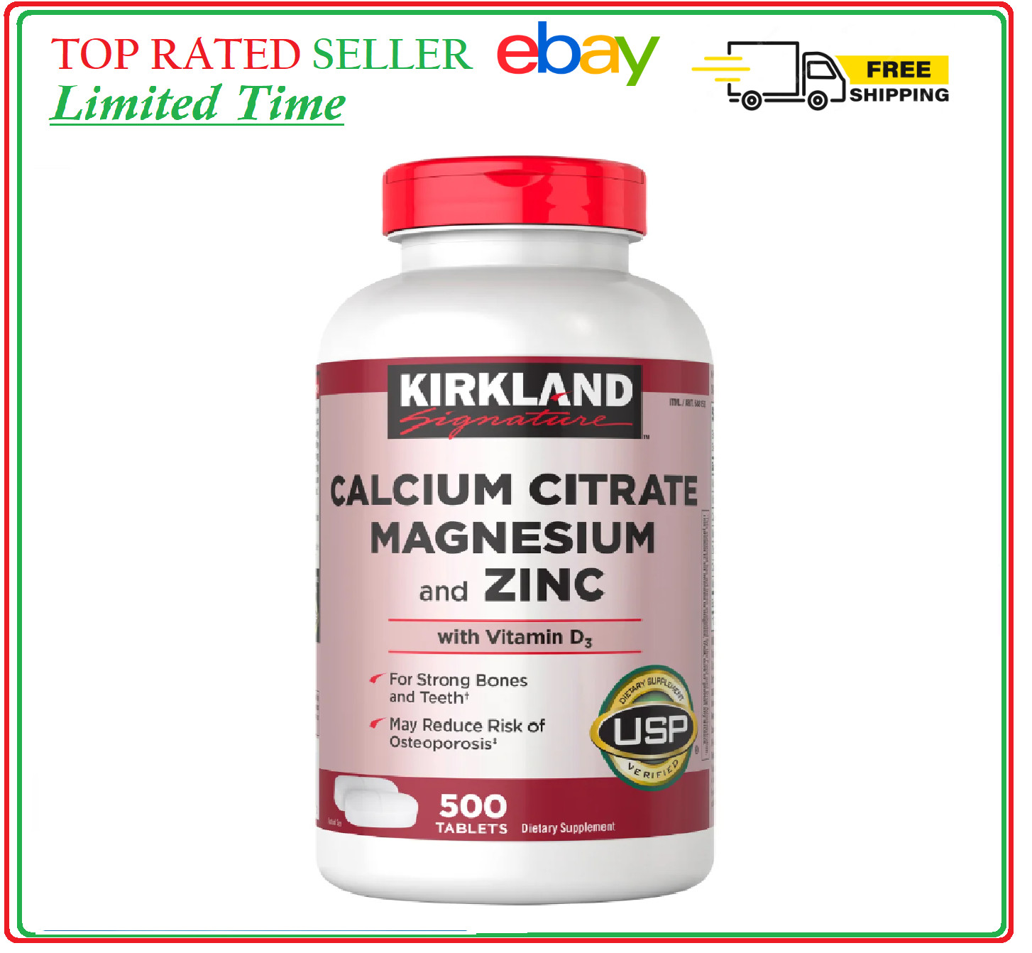 Kirkland Signature Calcium Citrate, Magnesium, Zinc, Vit D3, 500 Tablets