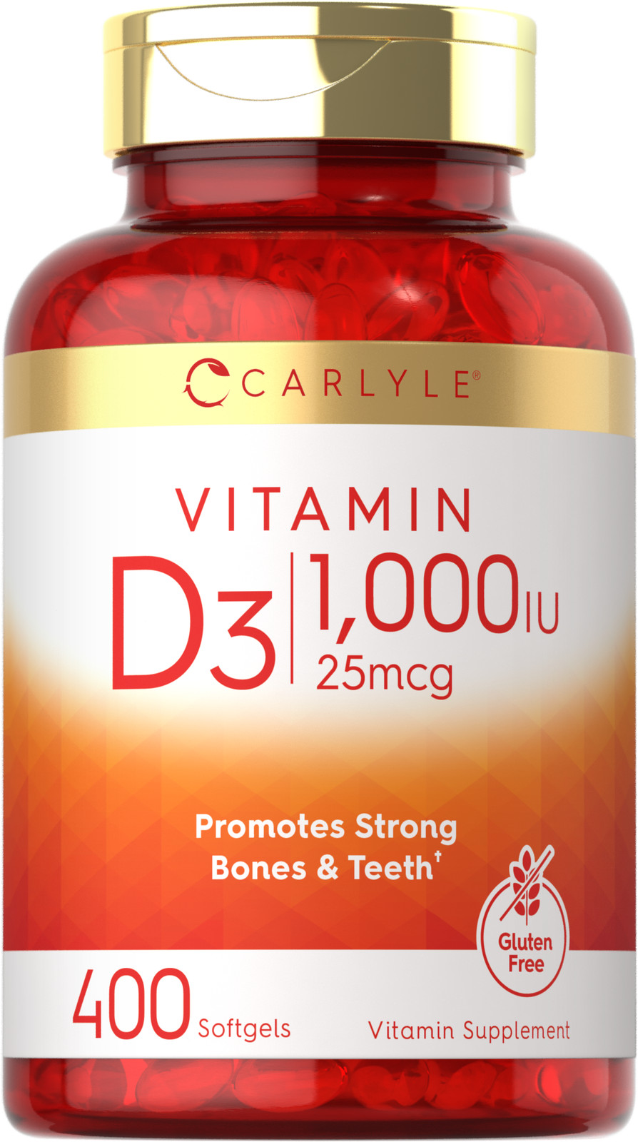 Vitamin D3 1000 IU | 400 Softgels | 25 mcg | Gluten Free Supplement | by Carlyle