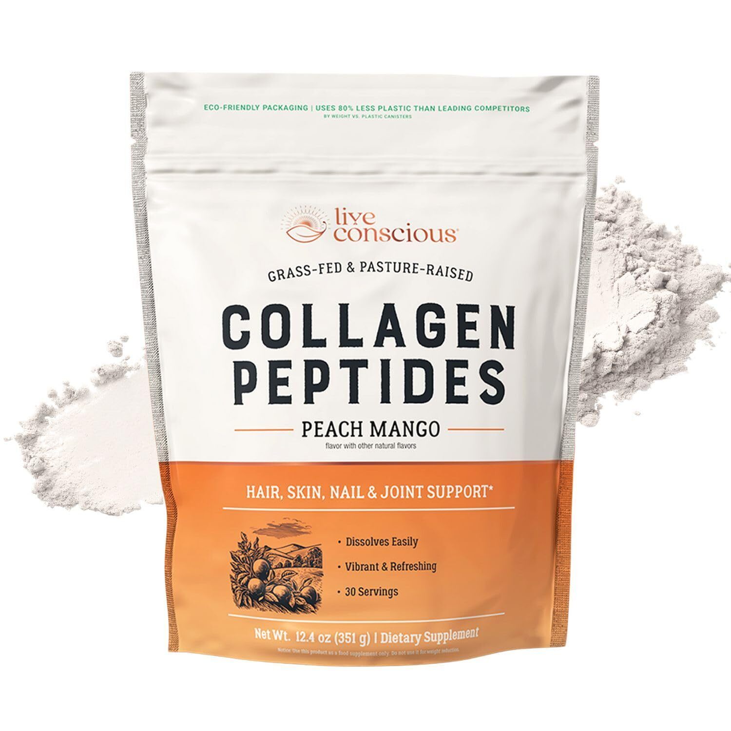 Live Conscious Collagen Peptides Powder – Peach Mango Flavored Collagen Powder