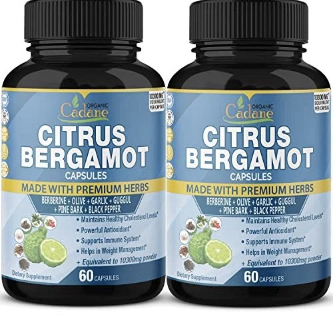 2 Packs Citrus Bergamot Extract Capsules 10300mg with Berberine, Olive, Guggu…