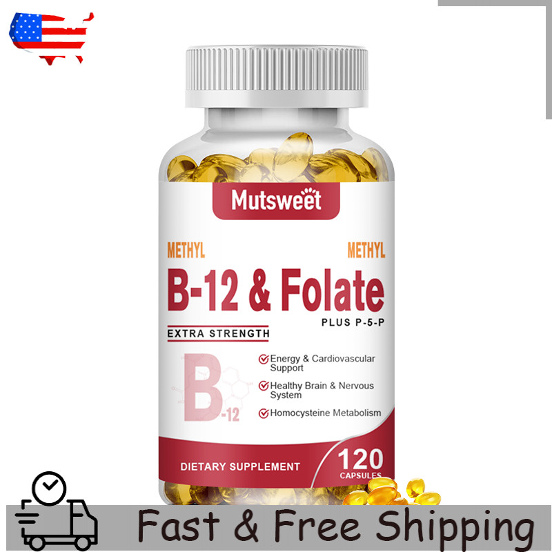 Methyl B-12 & Methyl Folate Capsules Extra Strength Votamin B6, B12 Supplement