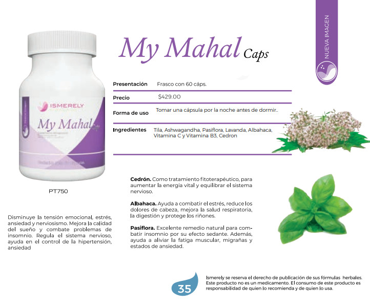 My Mahal Caps Ismerely Products, 60 caps disminuye el estres insomnio y nervios