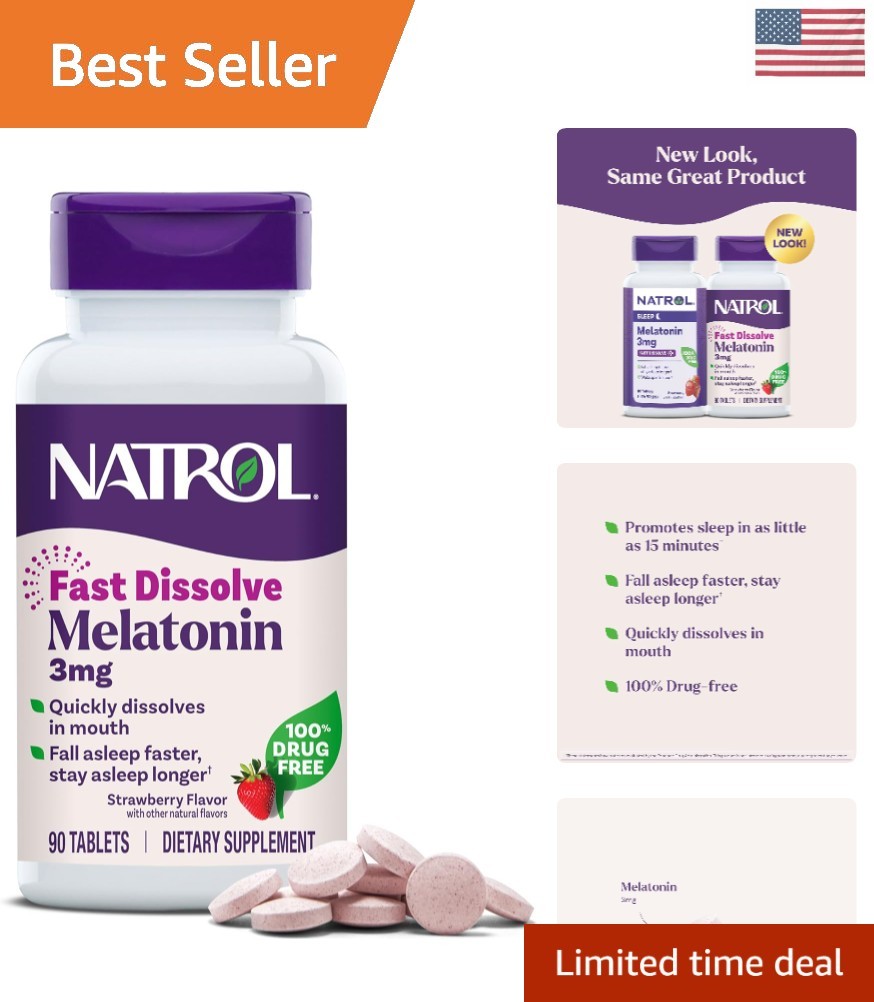 Fast-Dissolve Melatonin 3mg Tablets – 90 Strawberry Tablets for Restful Sleep