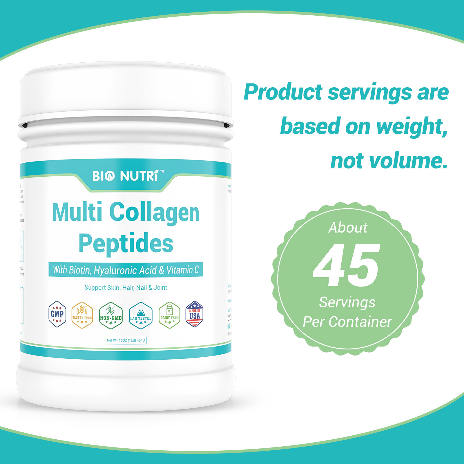 Proteins Multi Collagen Peptides Powder with Hyaluronic Acid and Vitamin C 16 oz