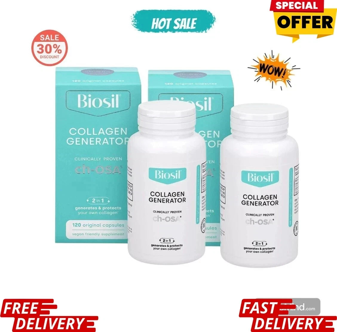 Biosil Collagen Generator with ch-OSA help generate collagen 240 Capsules 2 Pack