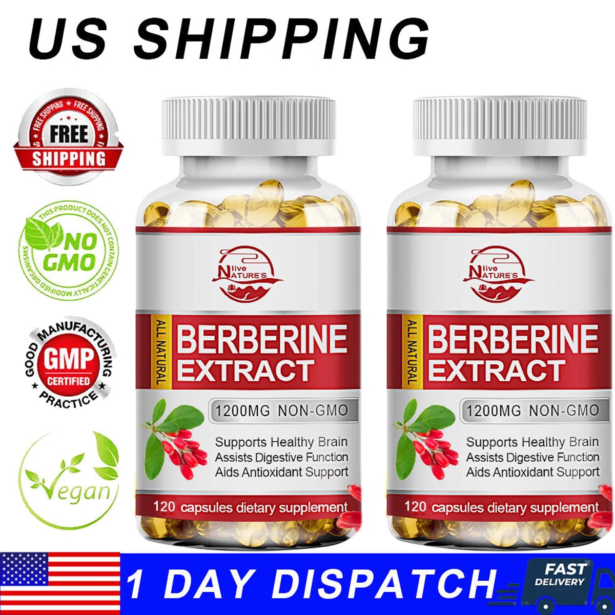 240ct Berberine – High Potency Berberine Capsules-Blood Sugar Support-2 Bottles