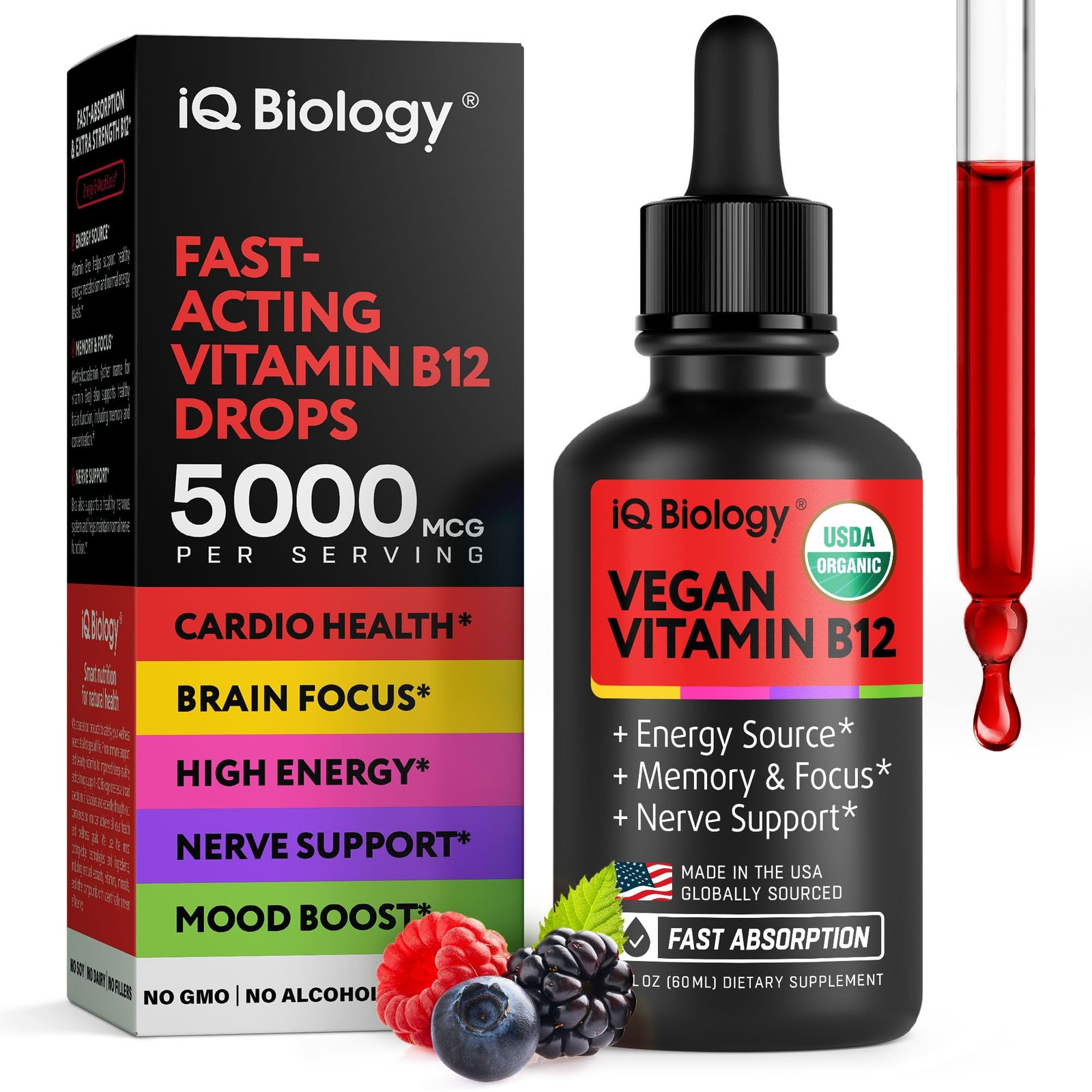 Vegan Vitamin B12 – Vit B 12 Liquid Drops Sublingual 5000Mcg – USDA Organic M…