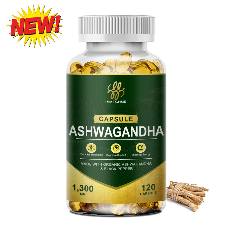Organic Ashwagandha 1300mg with Black Pepper Extract Capsules Dietary Supplement
