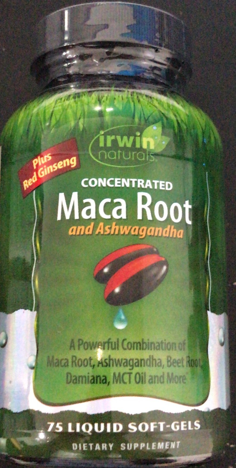 Irwin Naturals Maca Root and Ashwagandha, 75 Liquid Softgels EXP. 04/2026+ (F3)