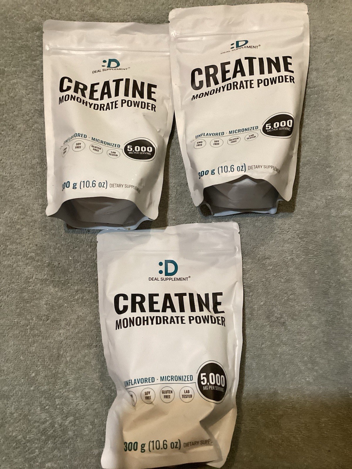 Lot Of 3 Instant Creatine Monohydrate Powder, 5g Per Serving – 10.6oz Each 7/27