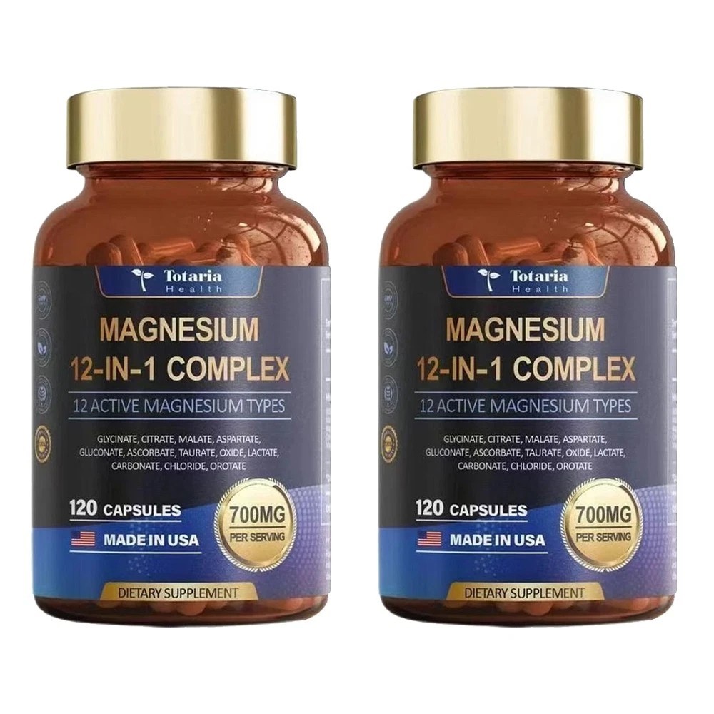 2 Pack Totaria Magnesium 12 in 1 Complex 700mg -Glycinate Citrate Malate Taurate