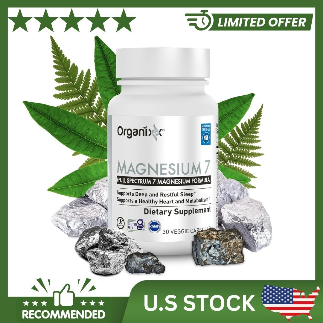 Organixx Magnesium 7 Supplement, Natural Magnesium Capsules for Sleep Support, M