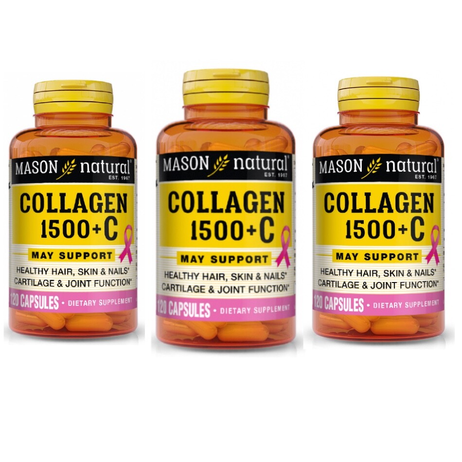 3PCK Mason Hydrolyzed Collagen 1500 Biotin Vitamin C 120 Capsules-Hair Skin&Nail