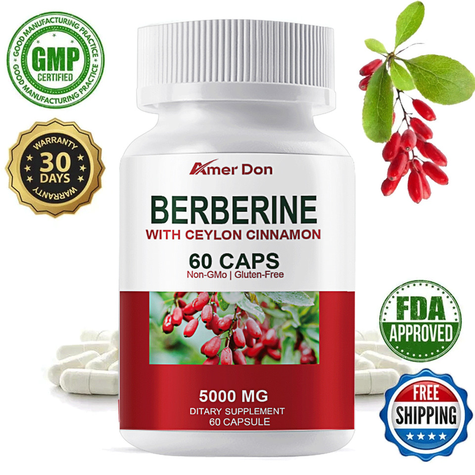 High Absorption,Blood Sugar Support Supplement 5000mg Berberine Extract 60 Caps