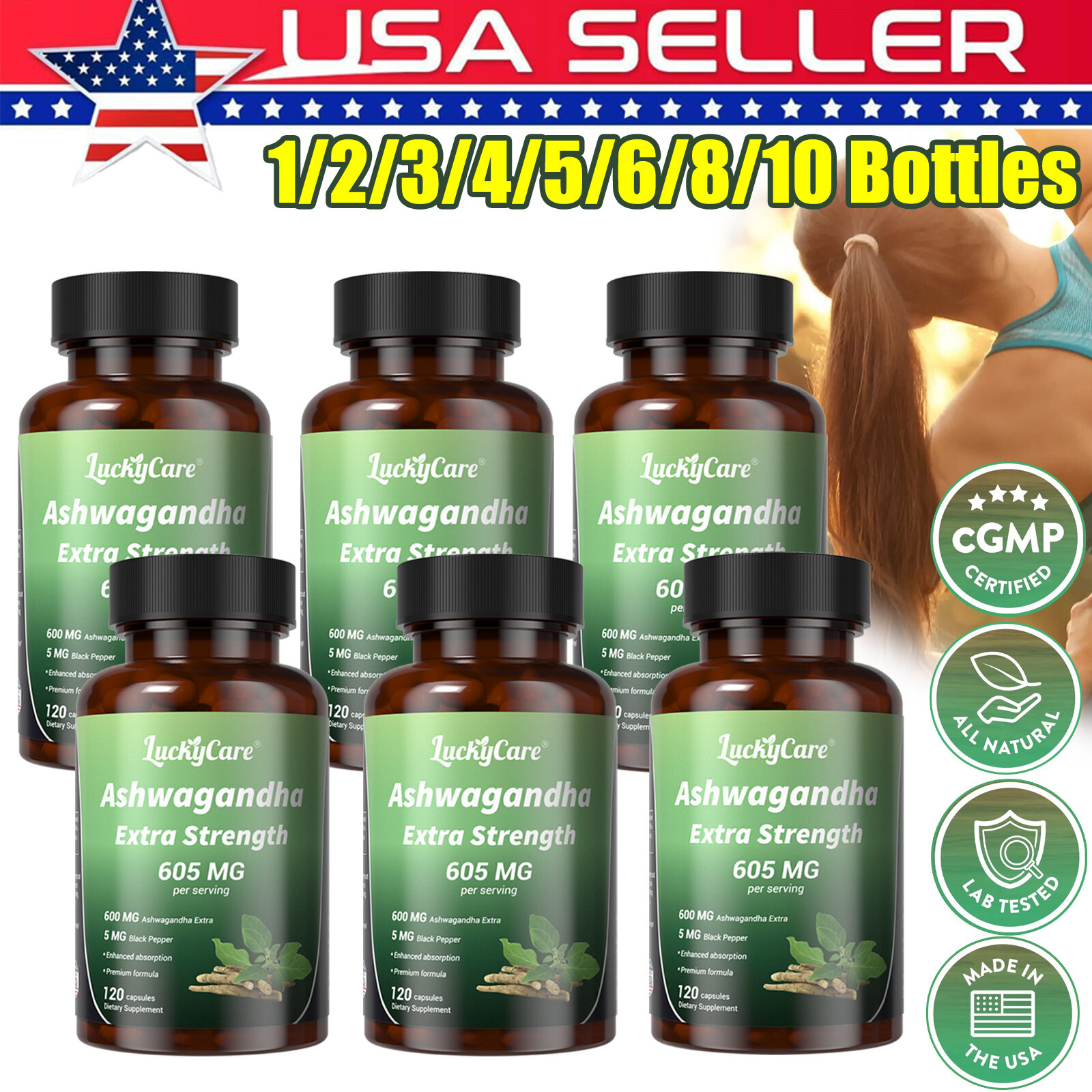 Ashwagandha 600mg with Black Pepper 5mg Extract Gluten Free Supplement 120 Caps