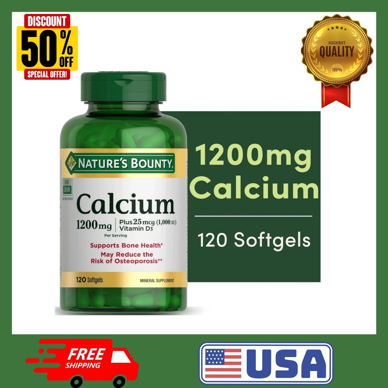 Nature’S Bounty Calcium 1200 Mg with Vitamin D3 – Bone Health Softgels, Calcium