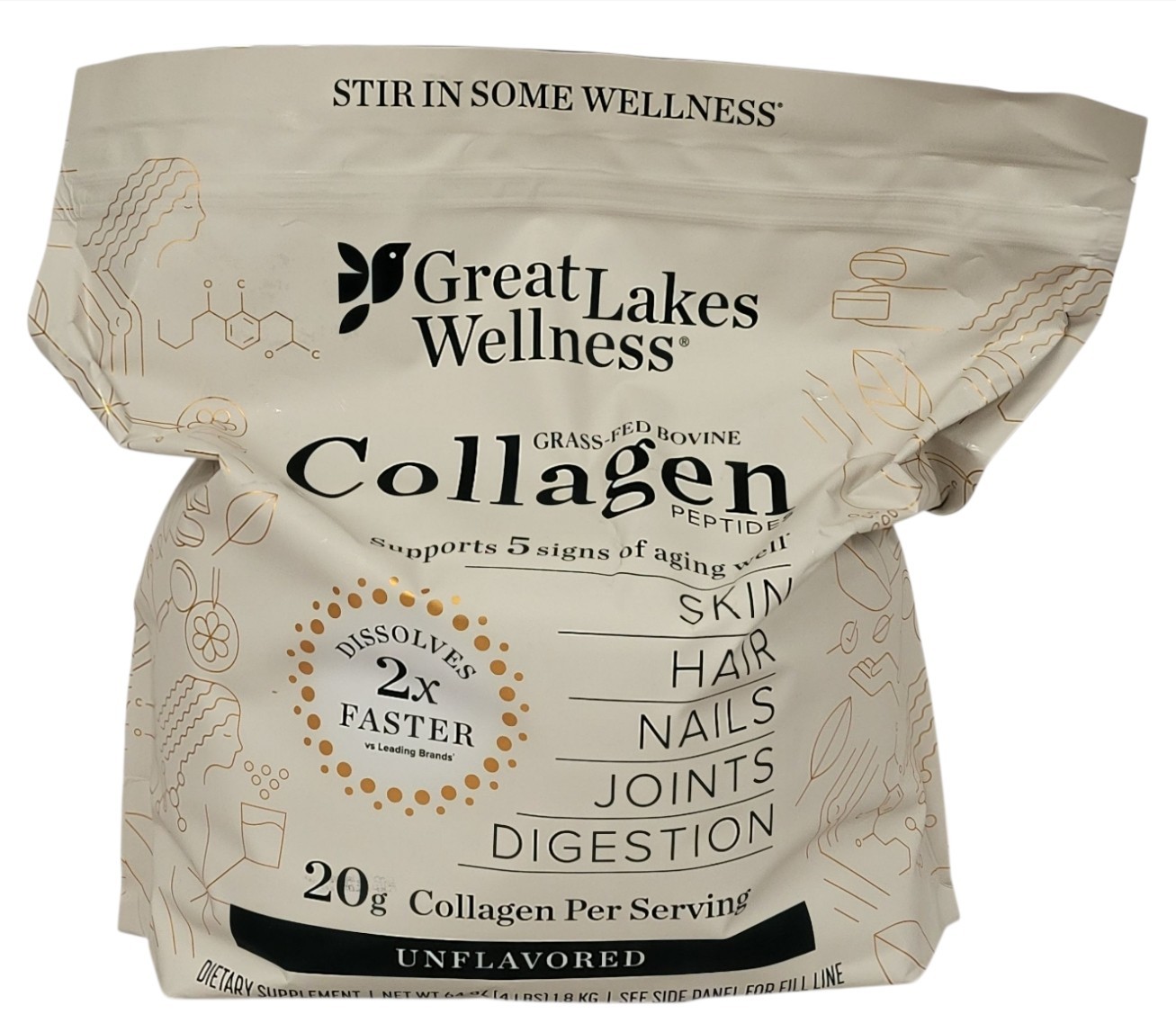 (4lbs) Great Lakes Wellness Grass-Fed Bovine Unflavored Collagen Peptides 12/29