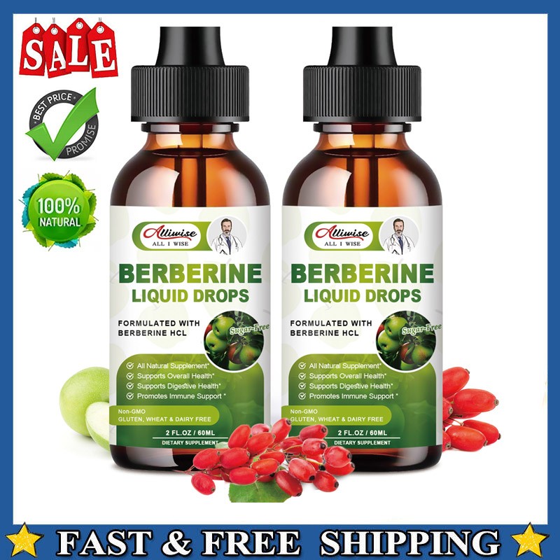 (2 Pack) Berberine Supplement, 1500mg Organic Berberine Liquid Drops 2 fl oz