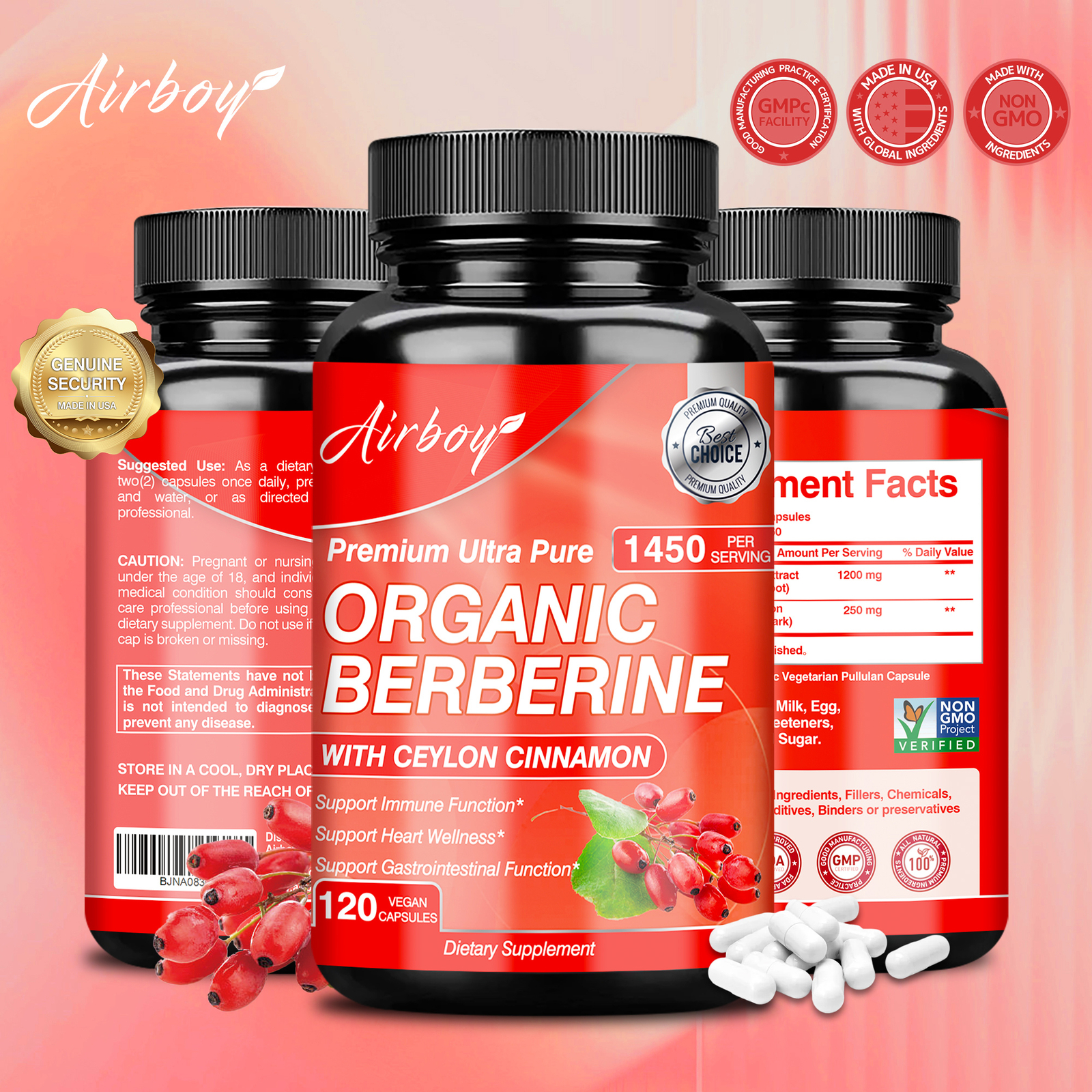 120pcs Organic Berberine – Intestinal and Cholesterol Health, Anti-Inflammation