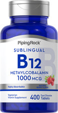 Vitamin B12 Sublingual | 1000 mcg | 400 Tablets | Non-GMO | By Piping Rock