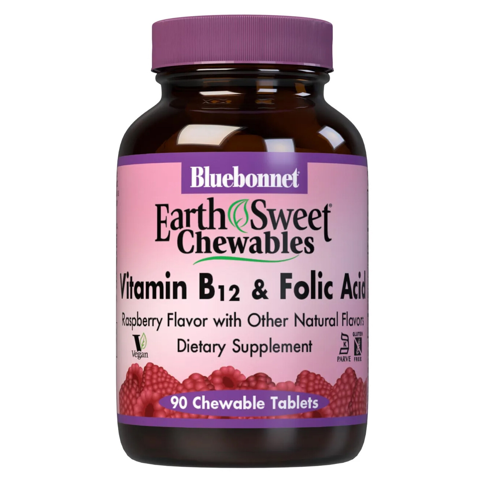 Bluebonnet Earthsweet Chewables Vitamin B-12 & Folic Acid Raspberry 90 Tablets