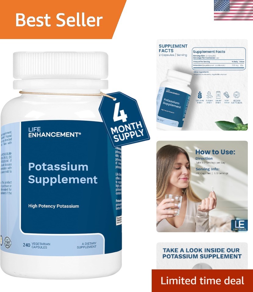 Pure Potassium Capsules – 1020 mg High Potency, 240 Count for Optimal Wellness