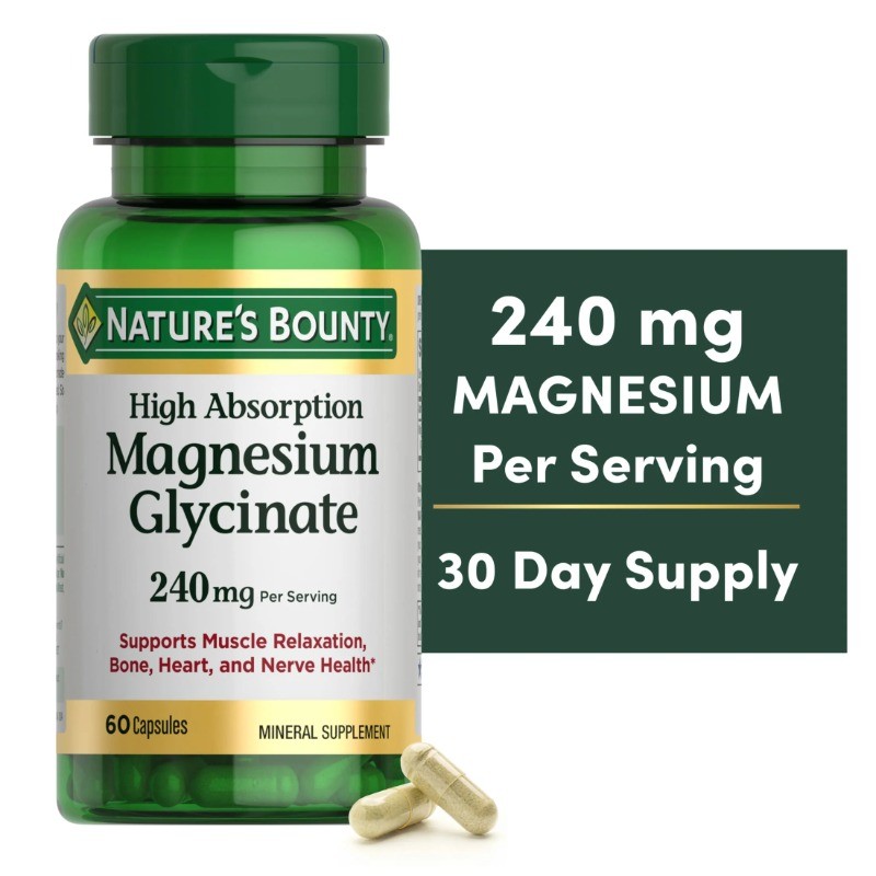 Nature’s Bounty High Absorption Magnesium Glycinate Supplements,240mg,60 Capsule