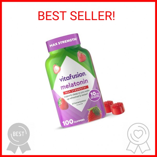 vitafusion Max Strength 10 mg Melatonin Gummies, Strawberry Flavored, Adult Mela