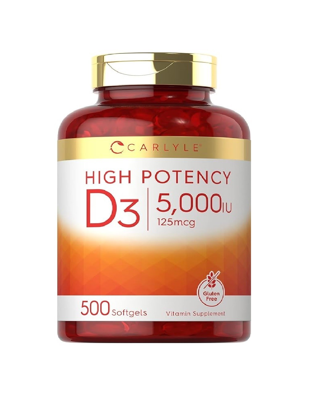 Vitamin D3 5000IU | 500 Softgels | Value Size, Non-GMO, Gluten Free | by Carlyle