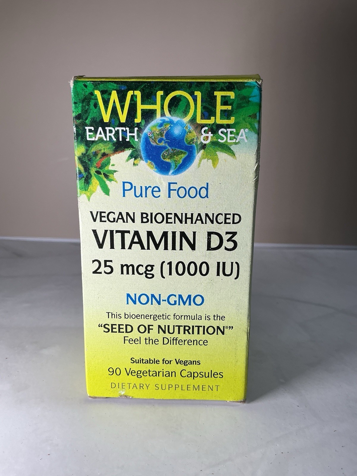 Whole Earth & Sea Vitamin D3 1000IU Vegan Bioenhanced Non-GMO 90 Capsules