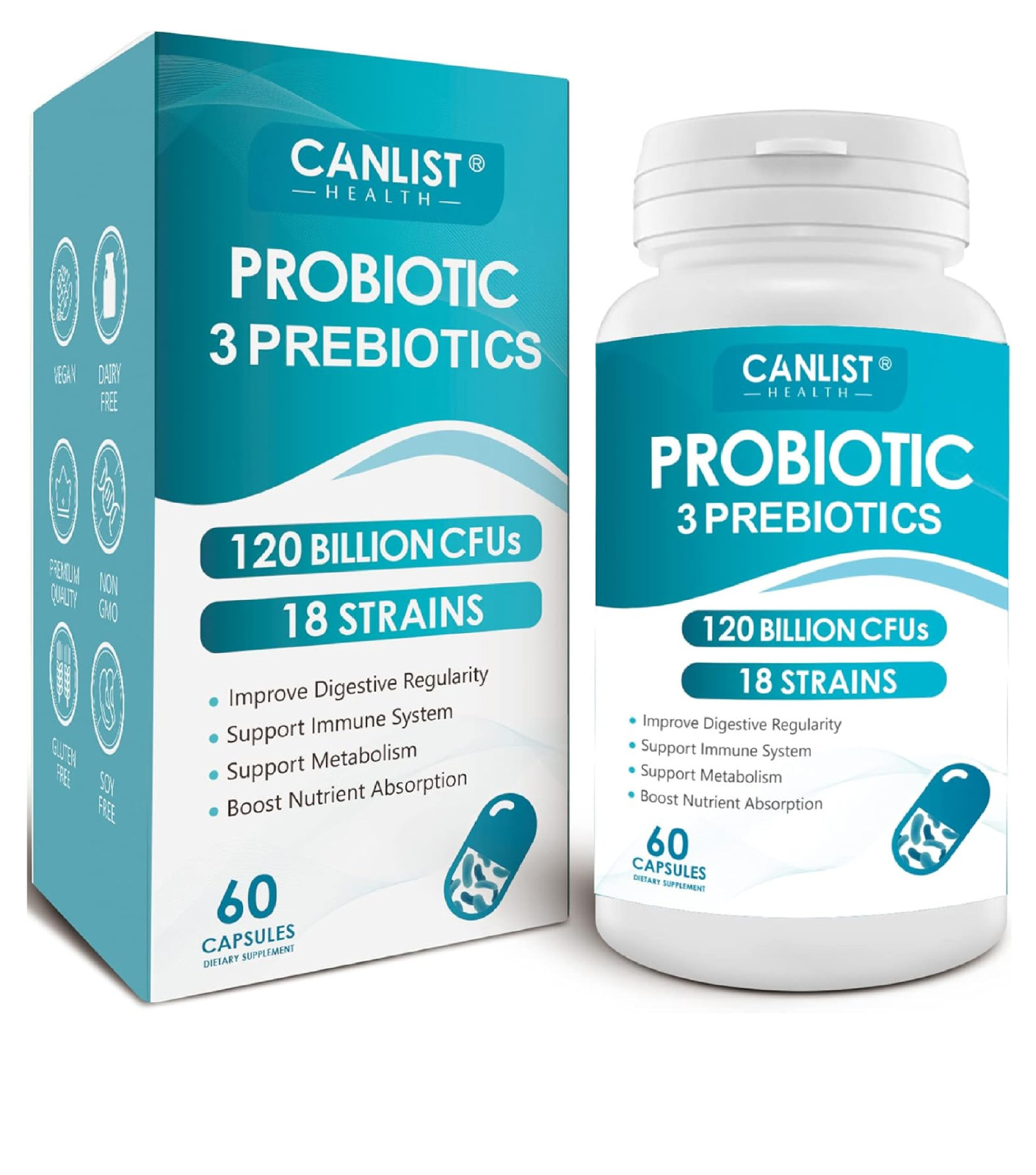 Probiotics 120 Billion Cfus 18 Strains, 3 Prebiotics & Digestive Enzymes for Men