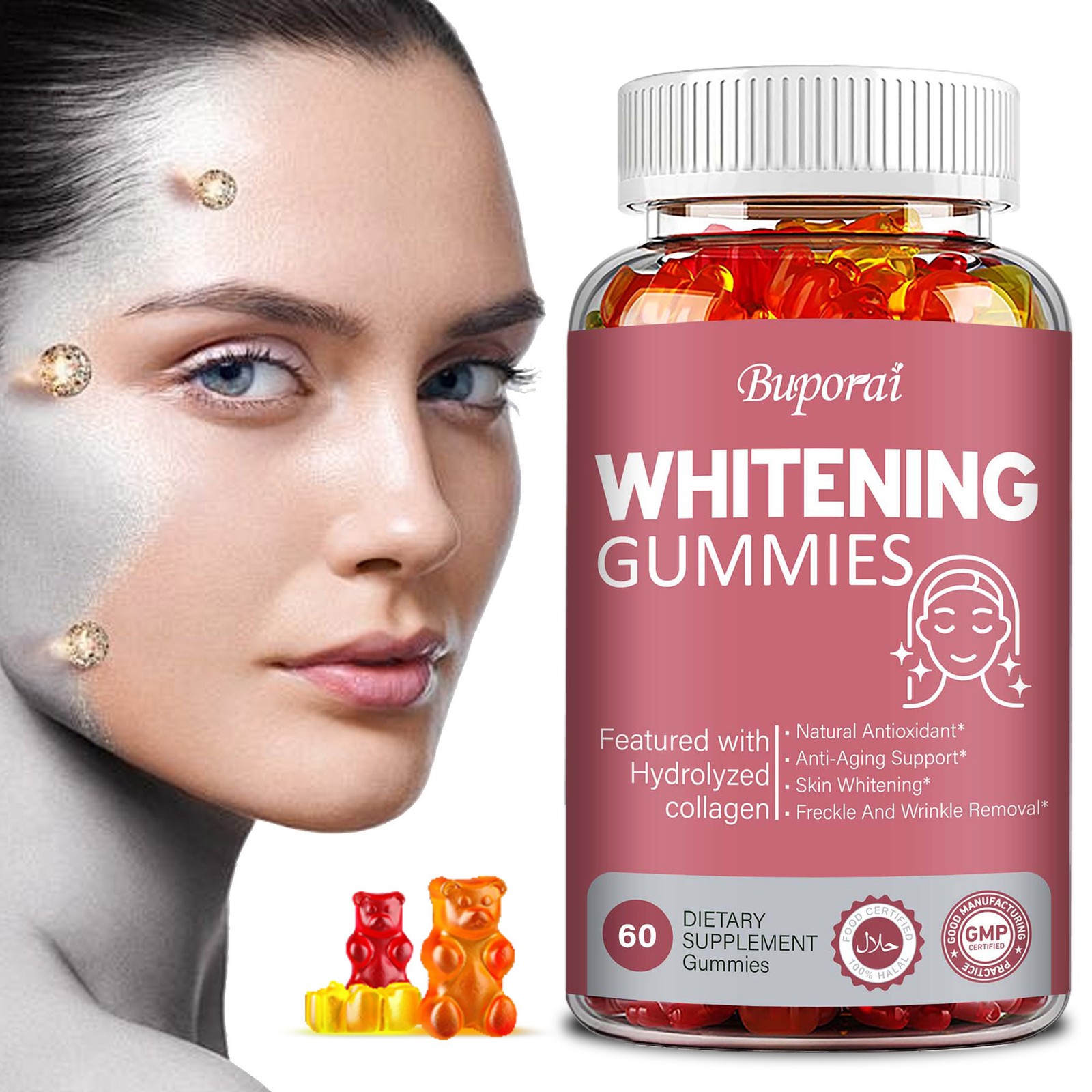 Whitening Gummies – Hydrolyzed Collagen – Anti-Aging, Hair, Skin & Nail Health