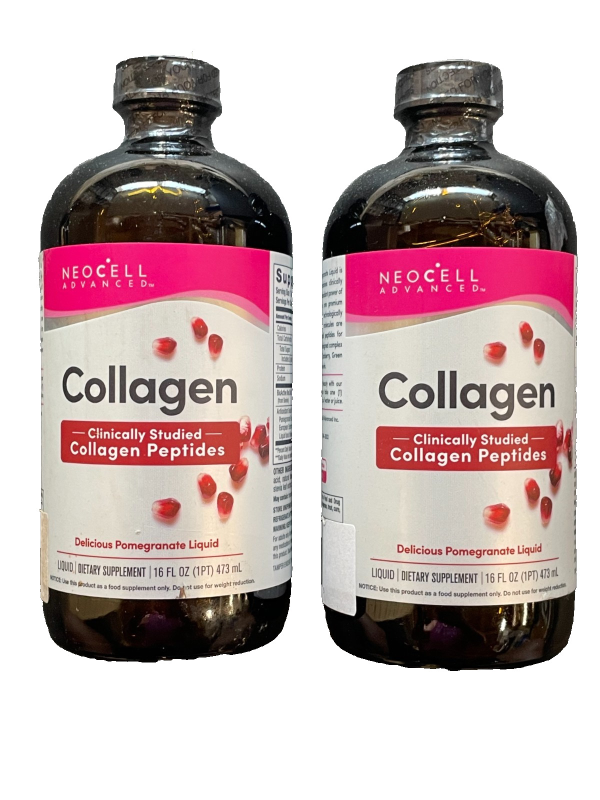 2 Bottles NeoCell 16oz Collagen Pomegranate Liquid Collagen Types 1 & 3 EXP 3/27