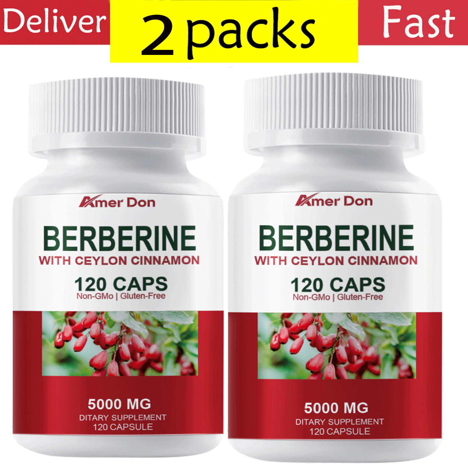 Premium Berberine HCL Extract 5000mg Capsules – Blood Sugar Support 2 Bottles US
