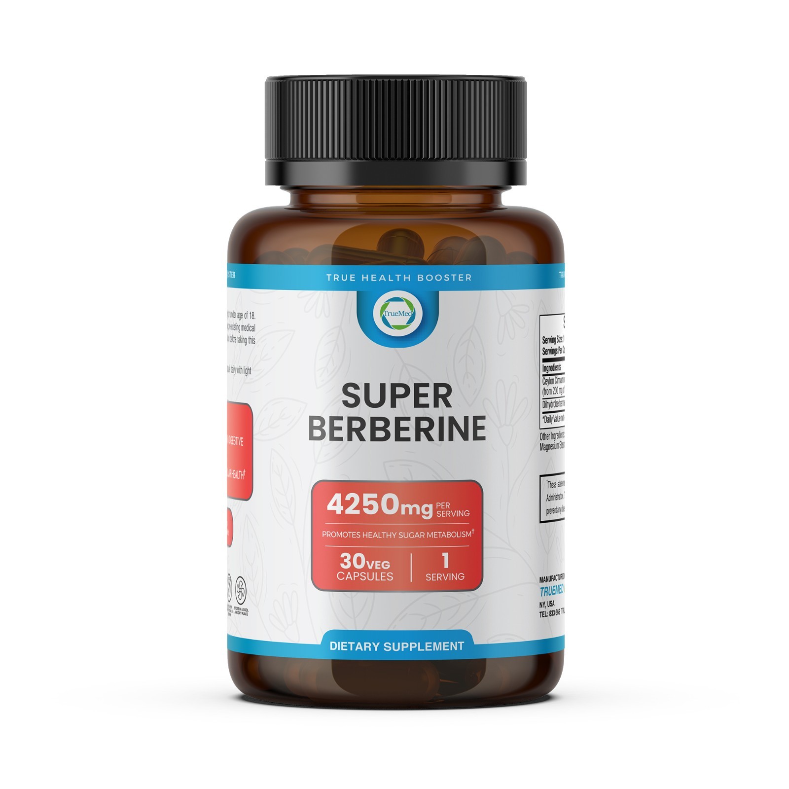 TrueMed Super Berberine Ceylon Cinnamon Dihydroberberine, 4250 Mg 30 Capsules