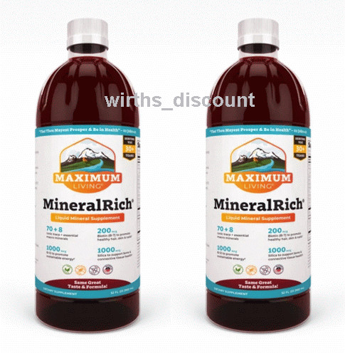 2 BOTTLES MAXIMUM LIVING MINERALRICH LIQUID MINERALS. MINERAL RICH. 64 OZ. TOTAL