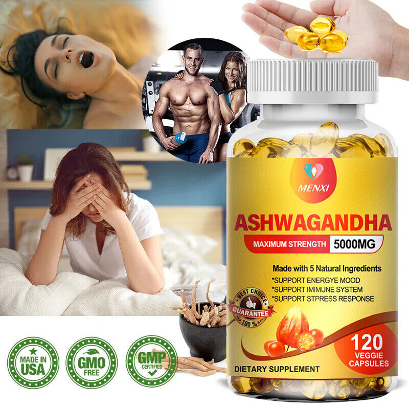 5000mg Ashwagandha Capsules 120 Vegan Pills Anxiety Stress Immune Support Men