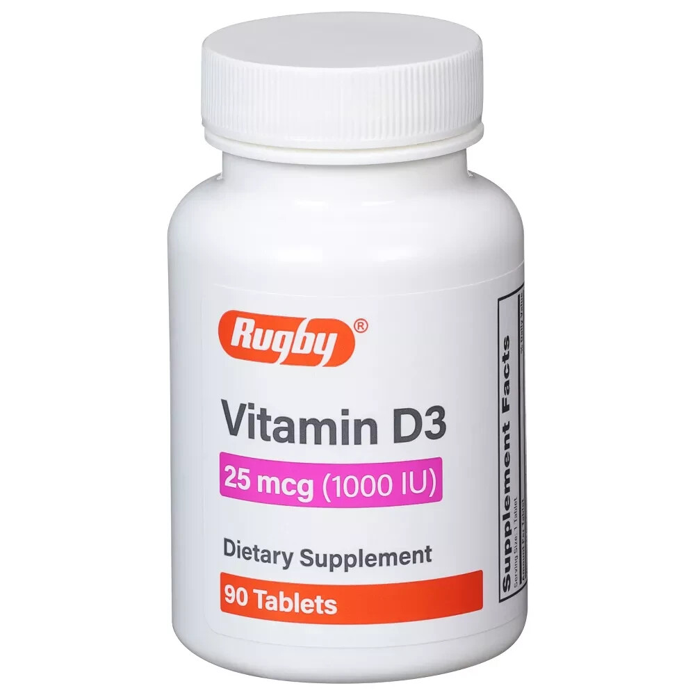 Rugby Vitamin D3 25 mcg (1000 IU), Tablet Dietary Supplement Gluten Free